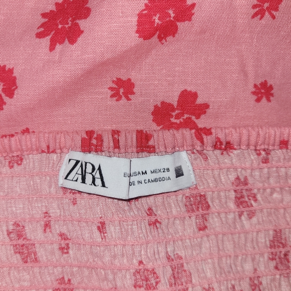 Zara Pink Ruffled Floral Print Mini Dress Size M - Picture 7 of 8